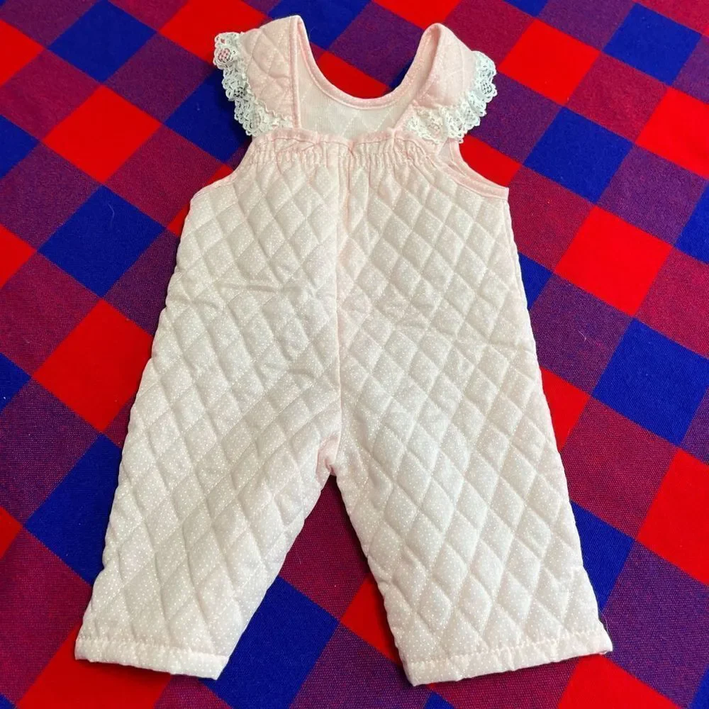 Evy Of California Girls VTG Pink White Lacey Romper Jumper Size 0-6M